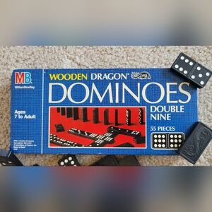 Vintage 1983 Wooden Dragon Dominoes Double Nine (55 Pieces) Milton Bradley 4132